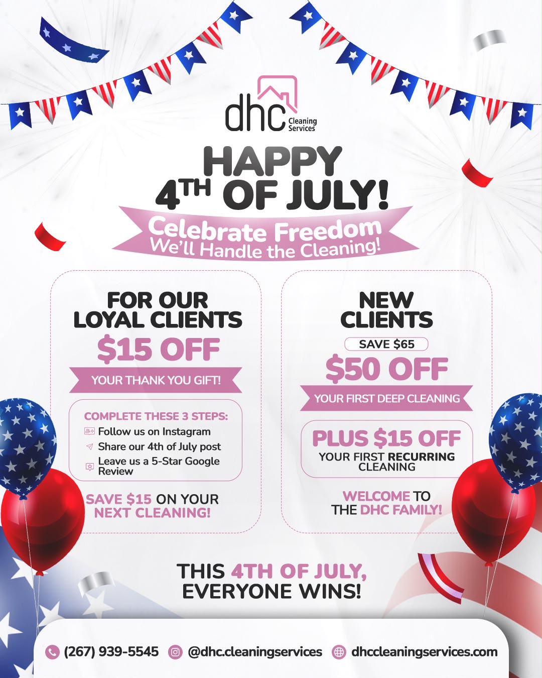 4th of July cleaning special from DHC Cleaning Services