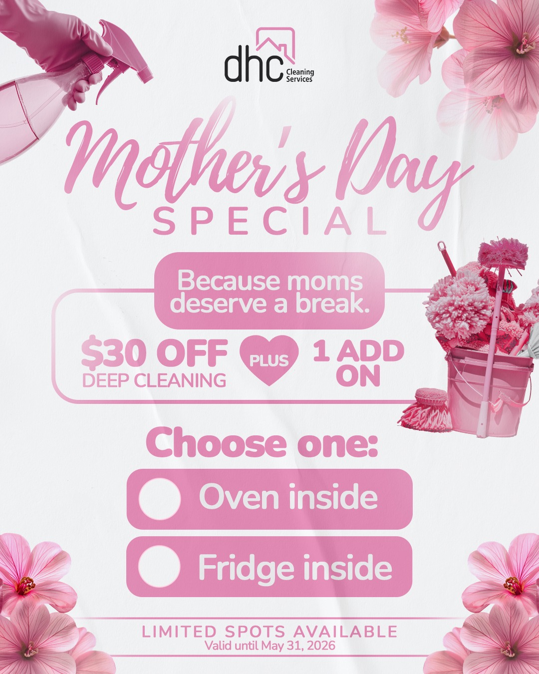 Mother's Day cleaning gift certificate from DHC Cleaning Services